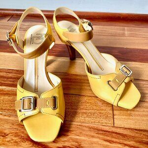 Cute Yellow Leather Sandals 3.5 inch heel